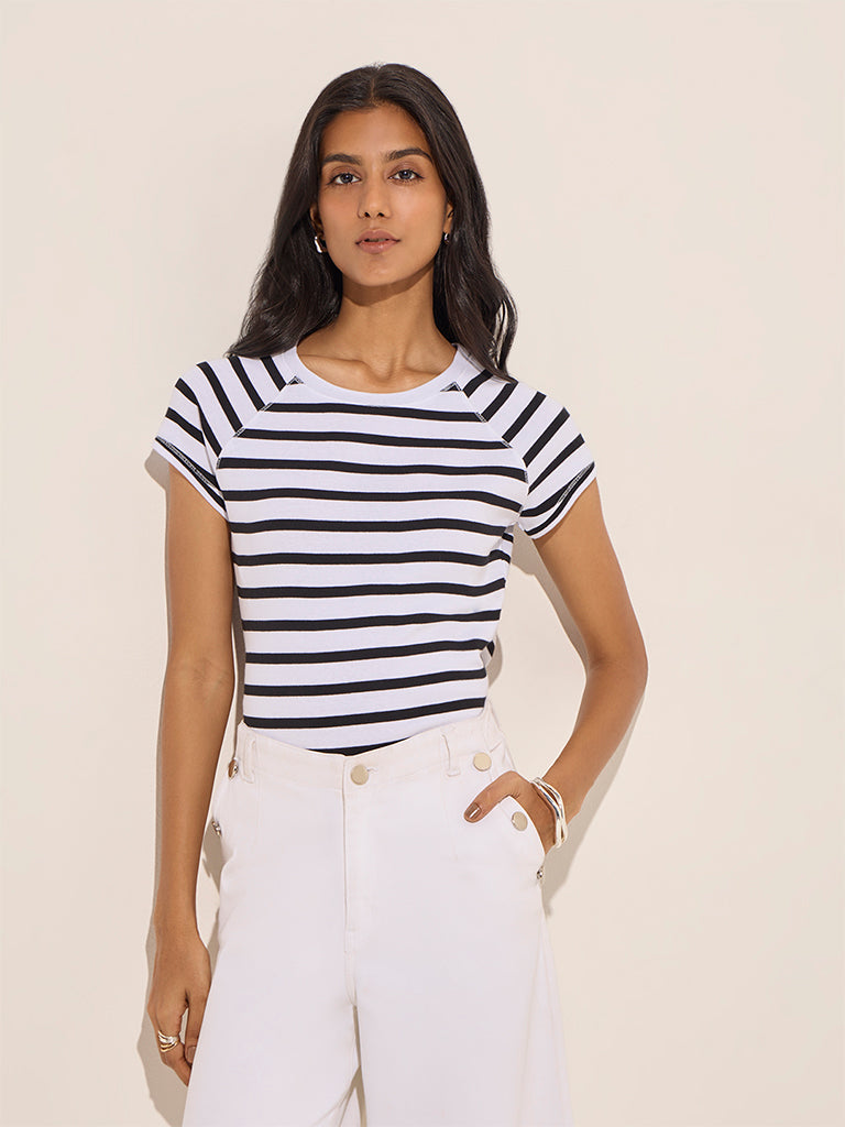 LOV White Striped Cotton Top