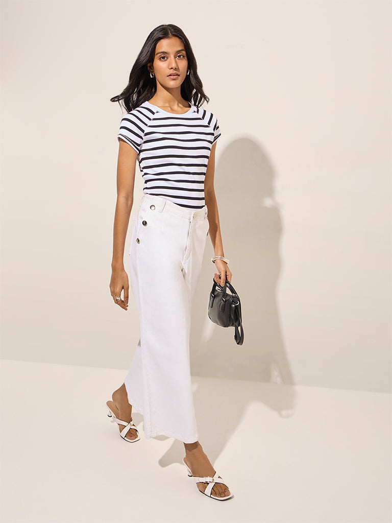 LOV White Striped Cotton Top