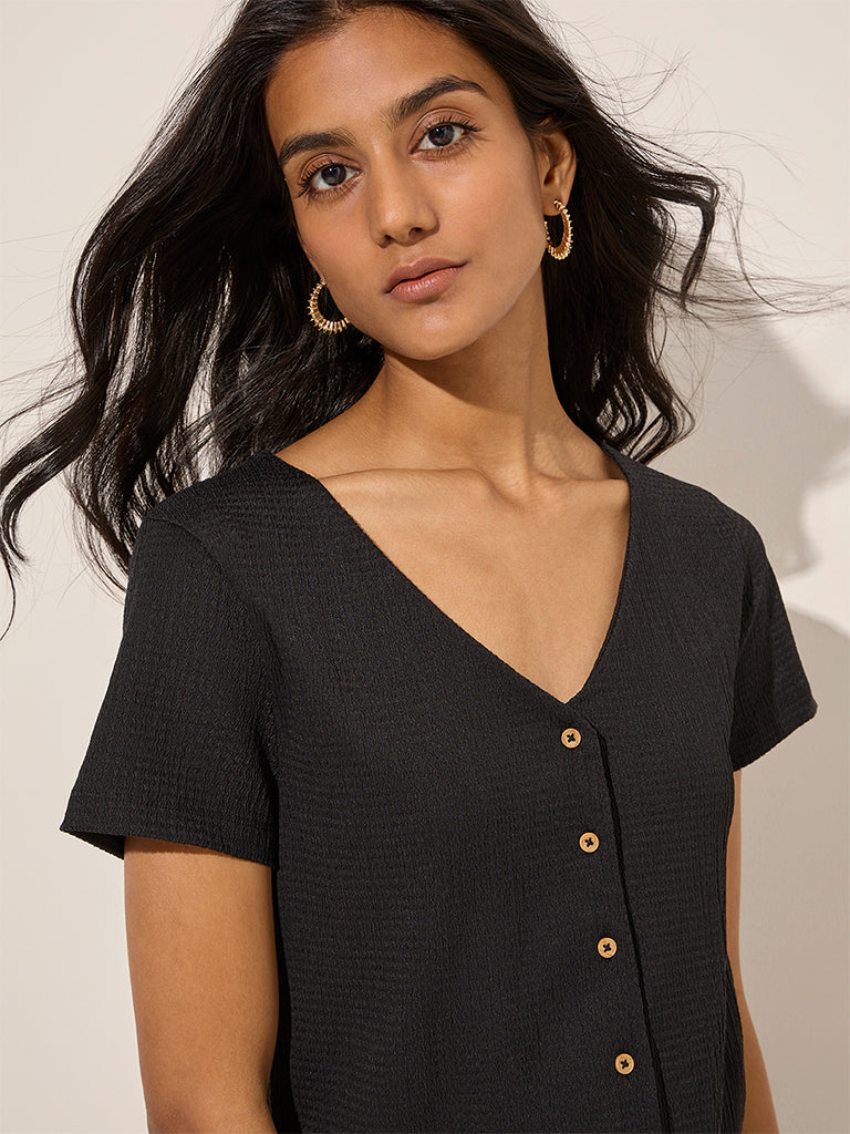 LOV Black Self-Textured Top