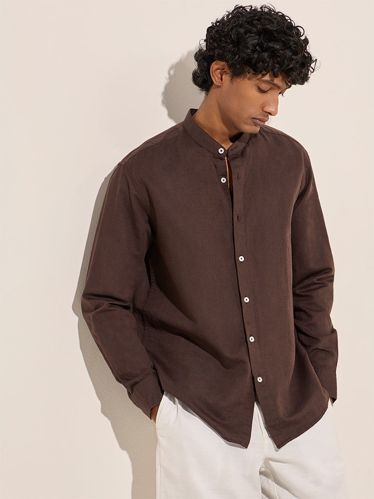 Ascot Dark Brown Relaxed-Fit Cotton-Blend Shirt