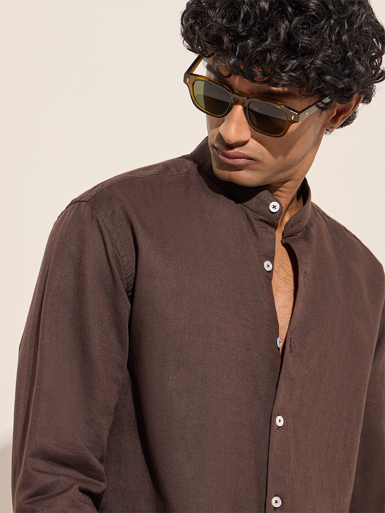 Ascot Dark Brown Relaxed-Fit Cotton-Blend Shirt