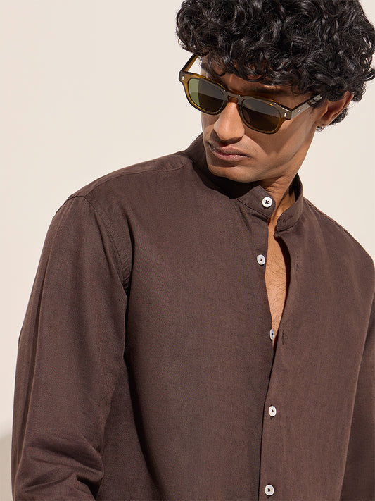 Ascot Dark Brown Relaxed-Fit Cotton-Blend Shirt