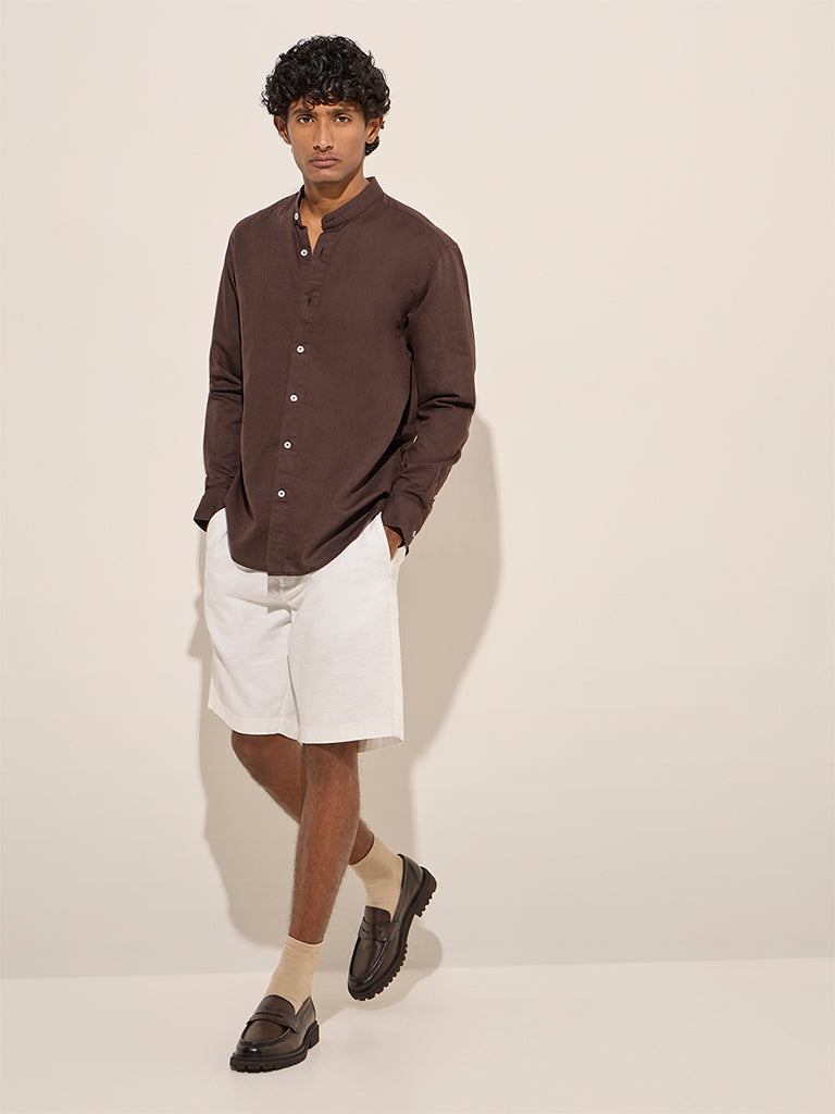 Ascot Dark Brown Relaxed-Fit Cotton-Blend Shirt