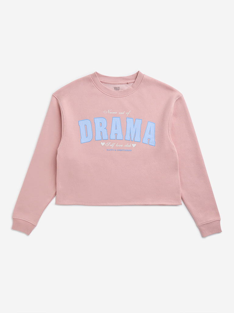 Y&F Kids Pink Text Print Cotton-Blend Sweatshirt