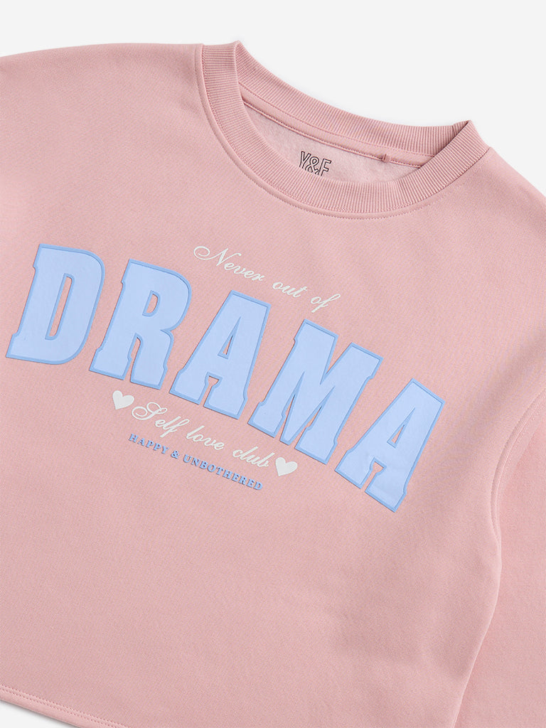 Y&F Kids Pink Text Print Cotton-Blend Sweatshirt