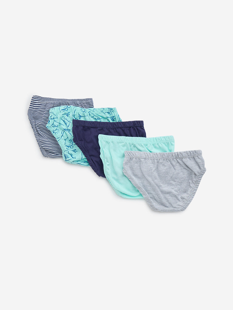 HOP Kids Turquoise Animal Printed Cotton Briefs - Pack of 5