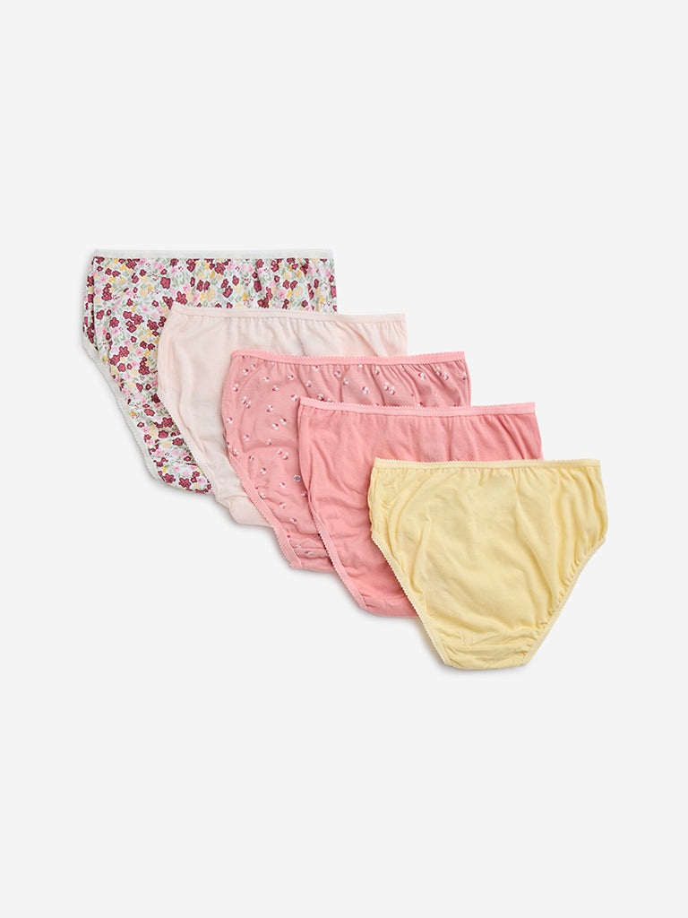 Y&F Kids Blush Pink Printed Cotton Briefs - Pack of 5