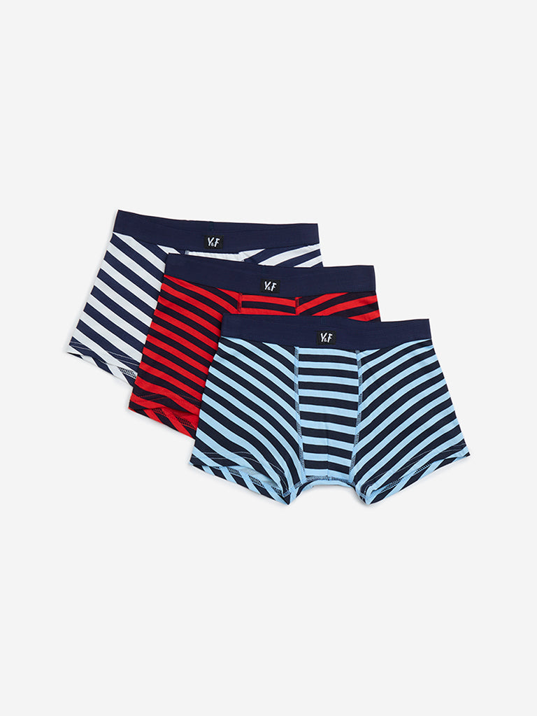 Y&F Kids Multicolour Striped Cotton-Blend Briefs - Pack of 3