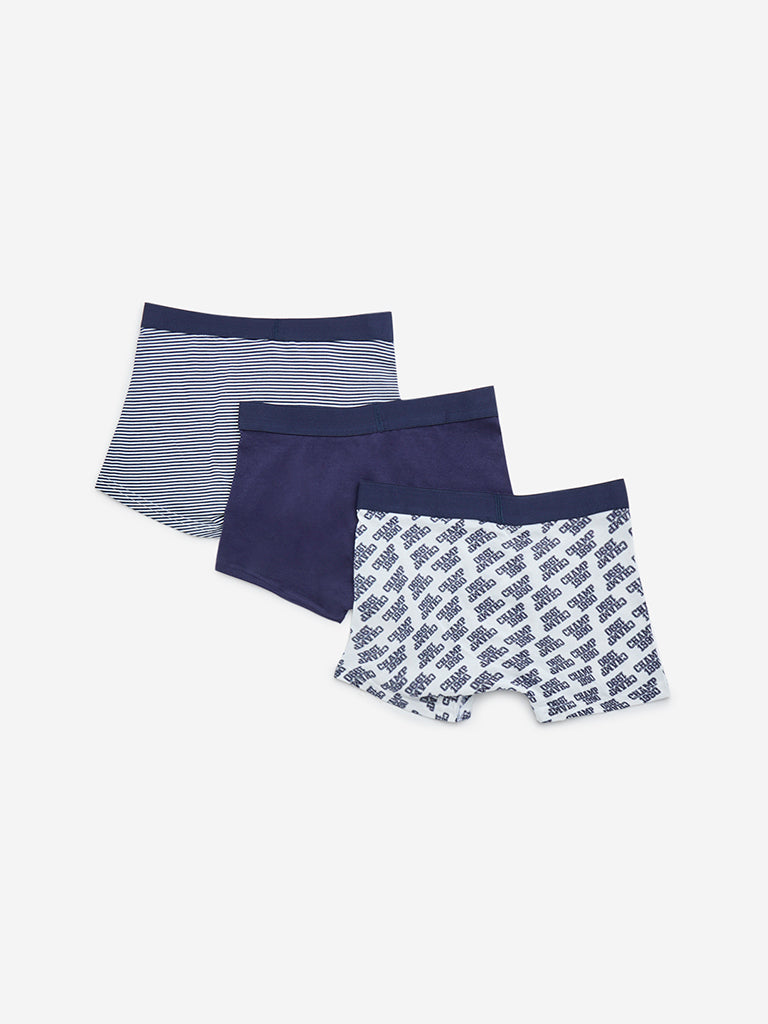 Y&F Kids Navy Printed Mid-Rise Cotton Briefs - Pack of 3