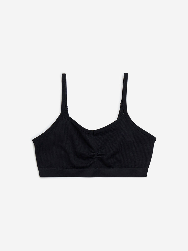 Y&F Kids Black Cotton-Blend Crop Top