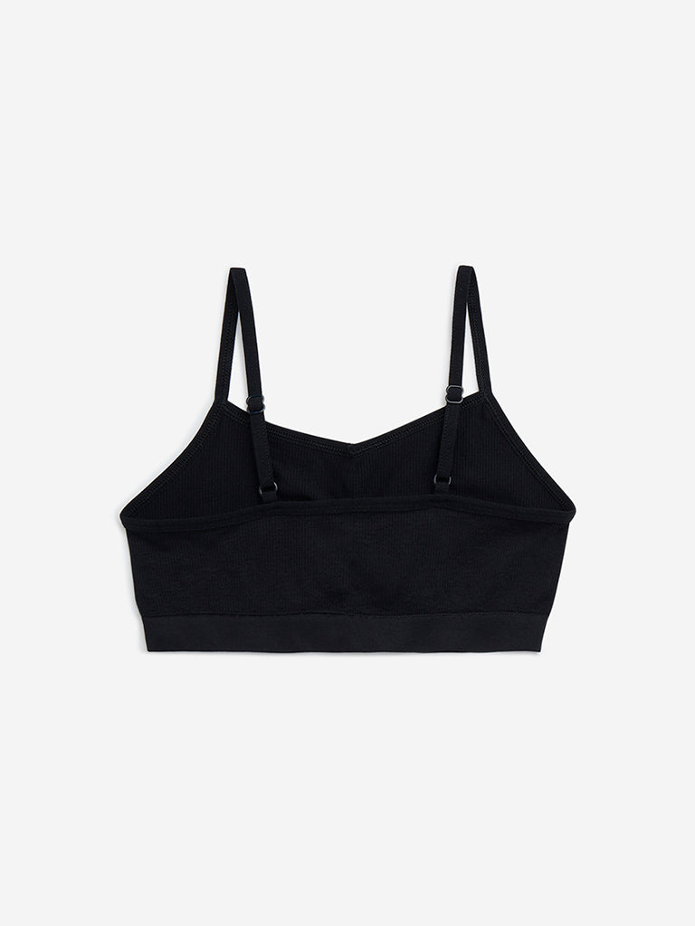 Y&F Kids Black Cotton-Blend Crop Top