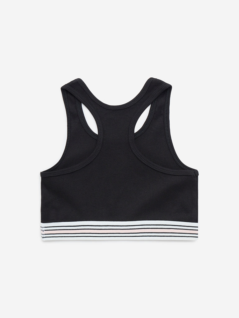 Y&F Kids Black Ribbed-Textured Cotton-Blend Crop Top