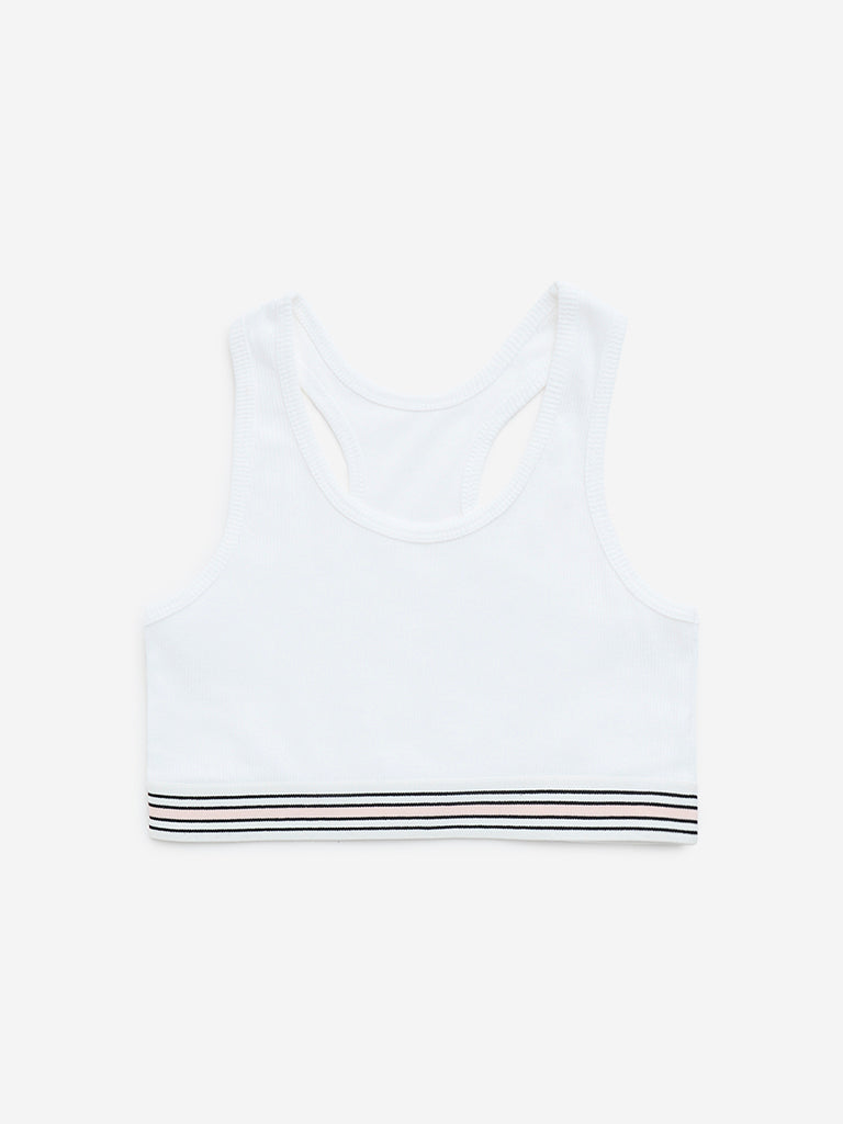 Y&F Kids White Ribbed-Textured Cotton-Blend Crop Top