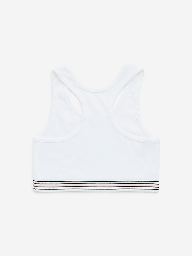 Y&F Kids White Ribbed-Textured Cotton-Blend Crop Top