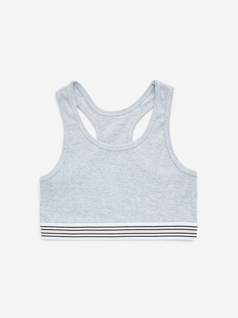 Y&F Kids Grey Ribbed-Textured Cotton-Blend Crop Top