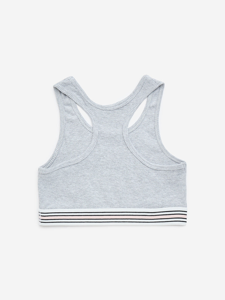 Y&F Kids Grey Ribbed-Textured Cotton-Blend Crop Top