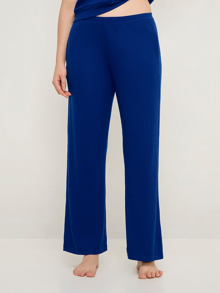 Wunderlove Blue Ribbed High-Rise Lounge Pants