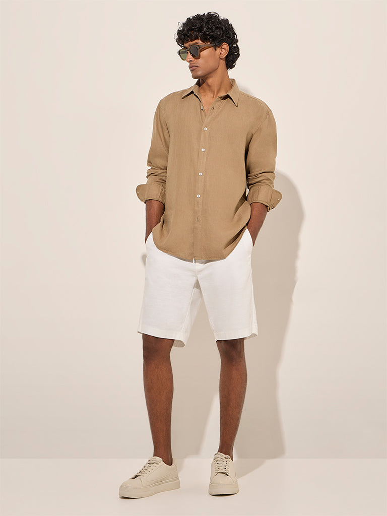 Ascot Taupe Relaxed-Fit Linen-Blend Shirt