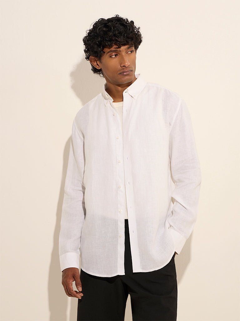 Ascot White Relaxed-Fit Linen Shirt