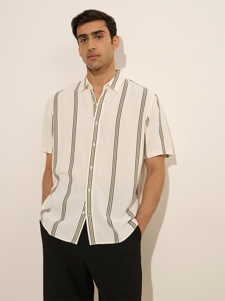 Ascot Off-White Striped Relaxed-Fit Shirt