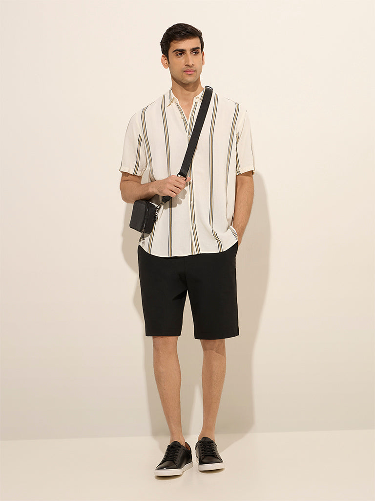 Ascot Off-White Striped Relaxed-Fit Shirt