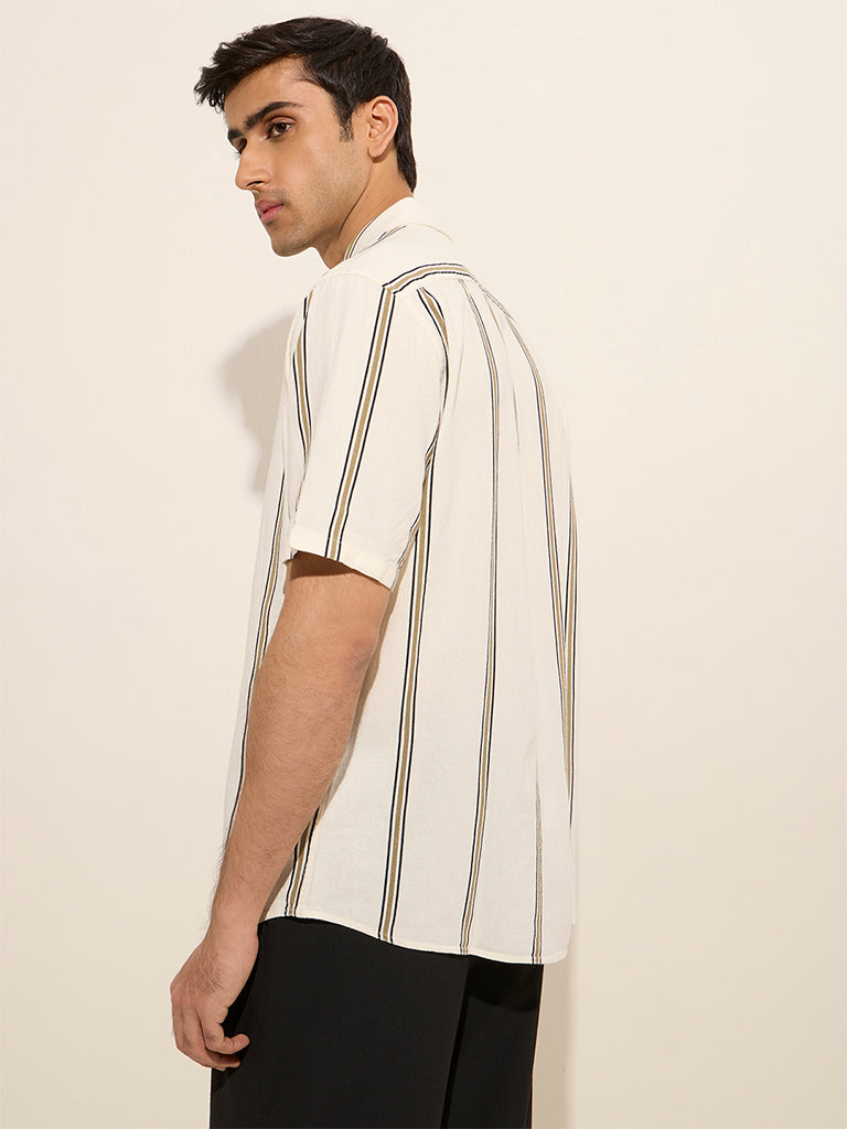 Ascot Off-White Striped Relaxed-Fit Shirt