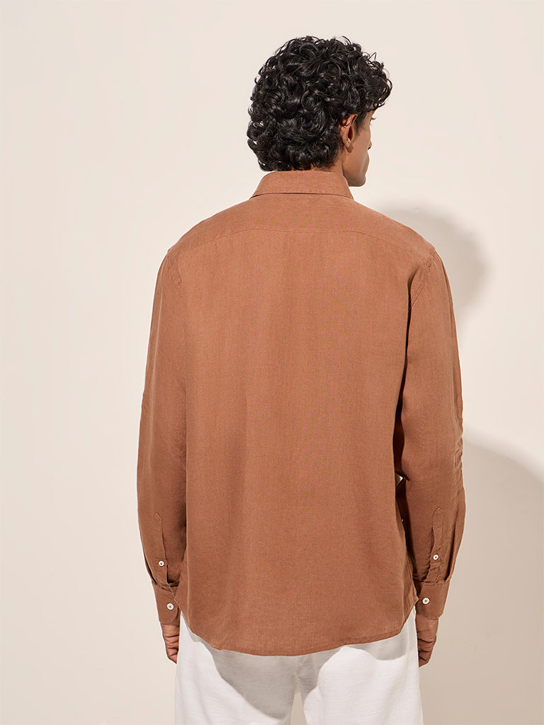 Ascot Brown Relaxed-Fit Linen-Blend Shirt