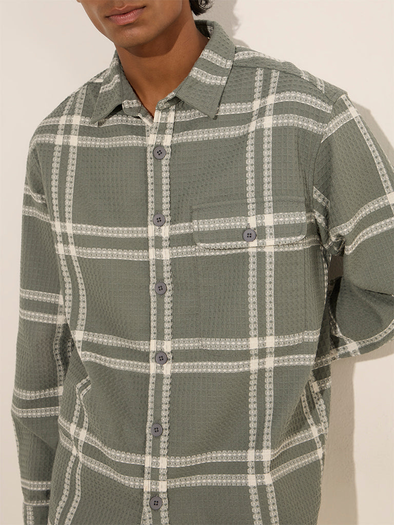 Nuon Sage Waffle-Textured Relaxed-Fit Cotton Shirt