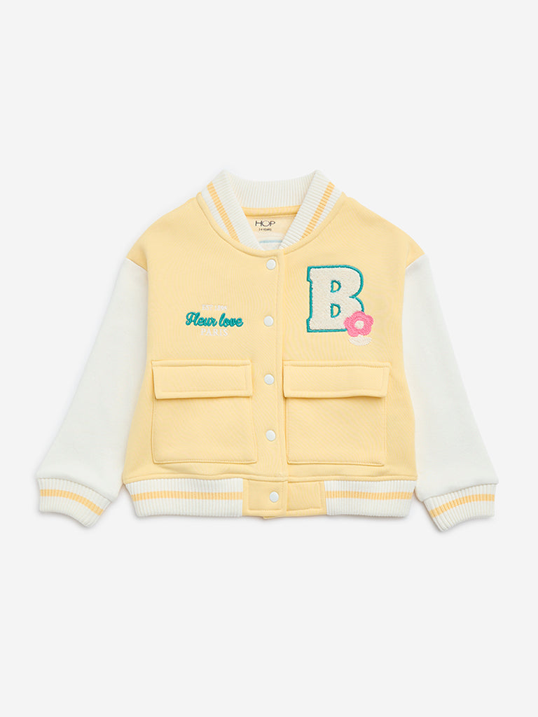 HOP Kids Yellow Text Design Varsity Cotton-Blend Jacket