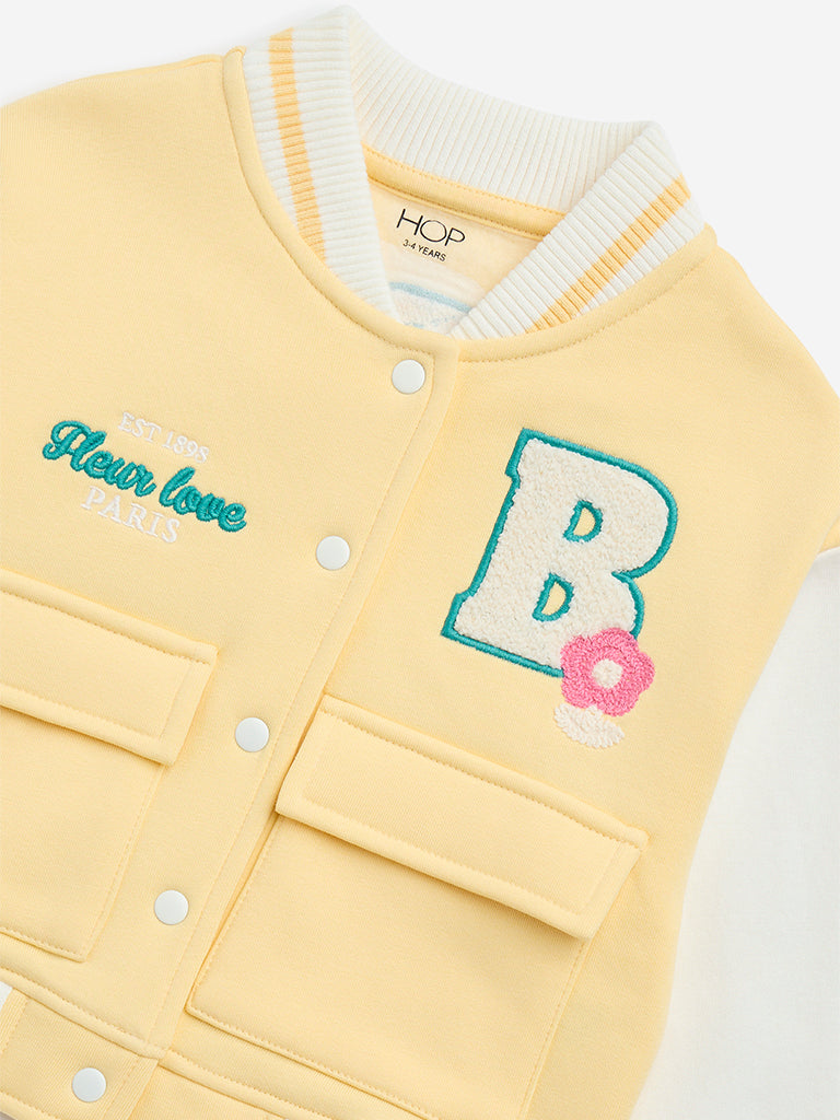 HOP Kids Yellow Text Design Varsity Cotton-Blend Jacket