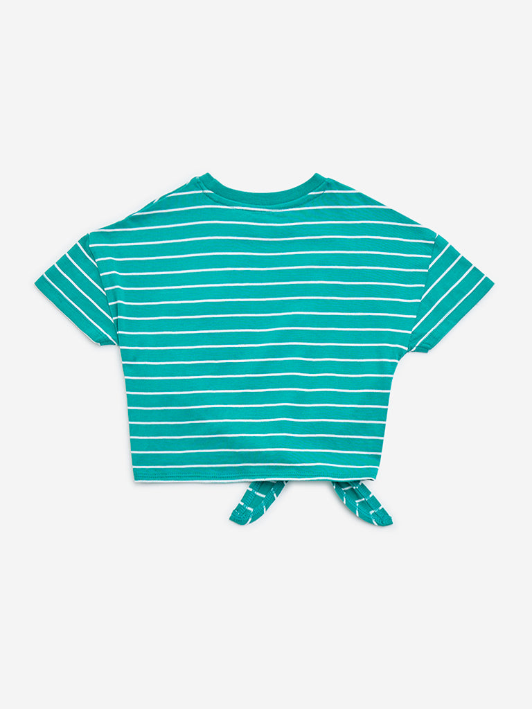 HOP Kids Green Stripe Detailed Cotton T-Shirt