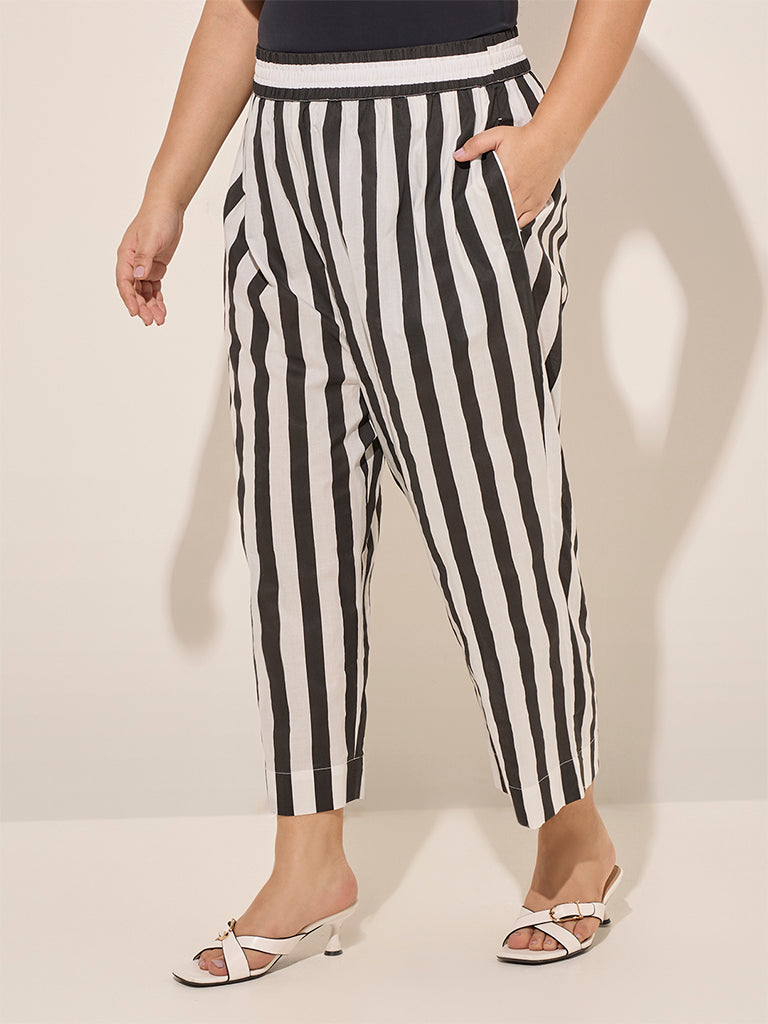 Diza Black Striped High-Rise Cotton Ethnic Pants