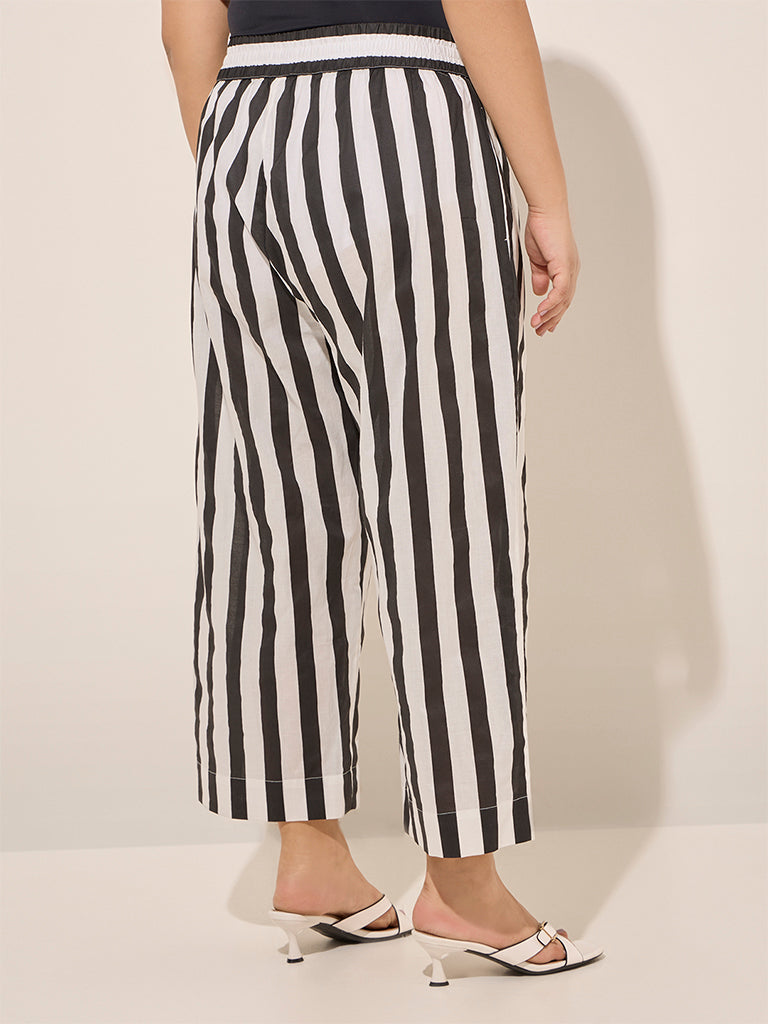 Diza Black Striped High-Rise Cotton Ethnic Pants