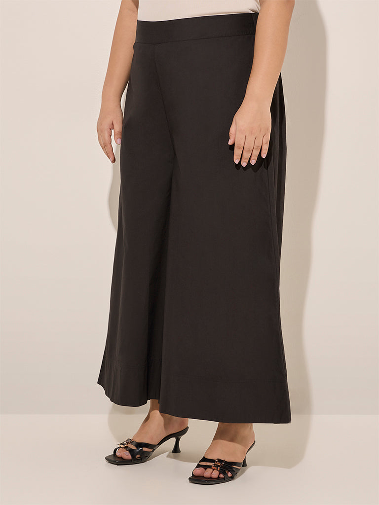 Diza Black Solid Wide-Leg Palazzos