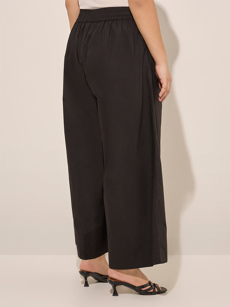 Diza Black Solid Wide-Leg Palazzos