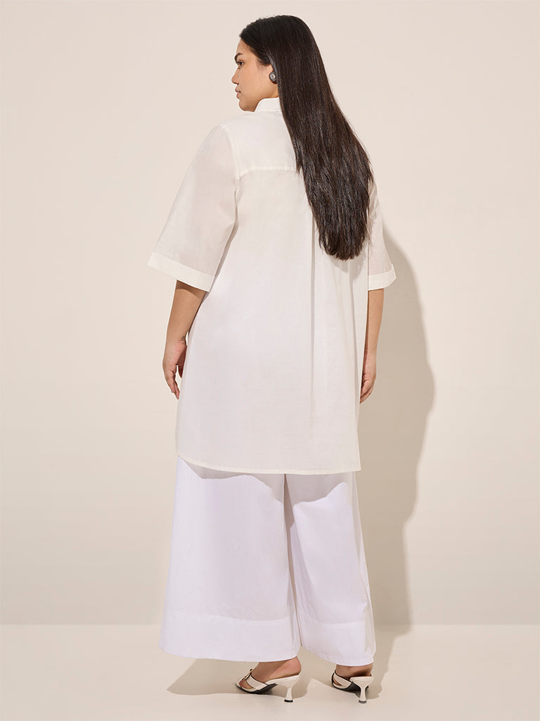 Diza White Foliage Embroidered Kurta