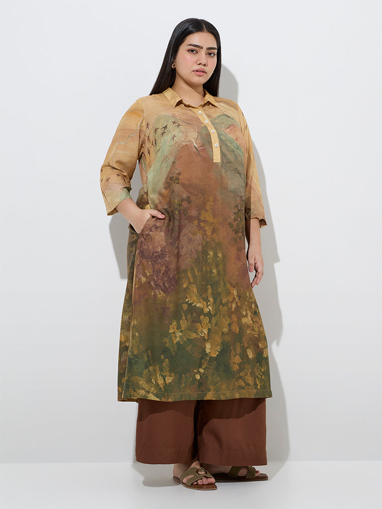 Diza Mustard Nature-Inspired A-Line Kurta