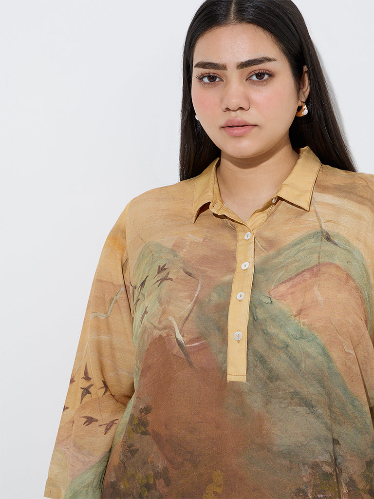 Diza Mustard Nature-Inspired A-Line Kurta