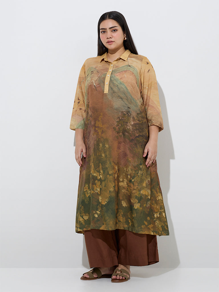 Diza Mustard Nature-Inspired A-Line Kurta