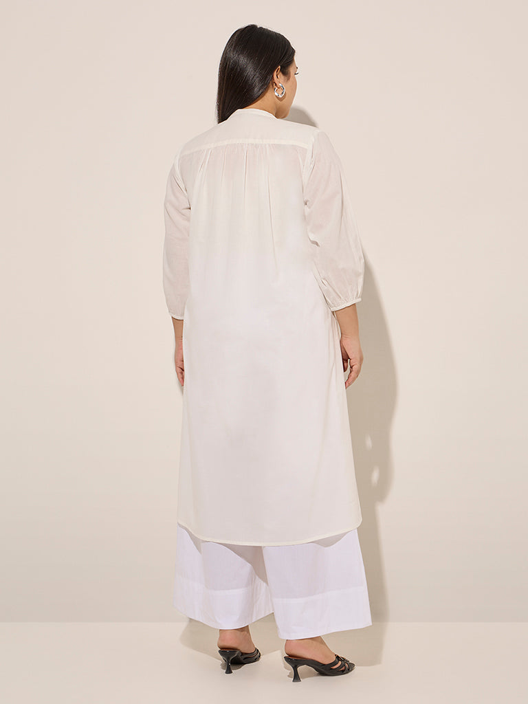 Diza White Floral Printed A-Line Kurta