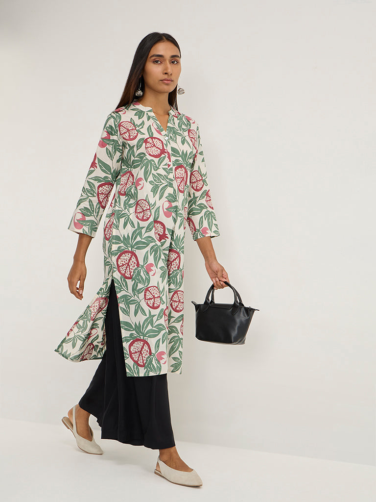 Utsa Green Botanical Design Straight Kurta