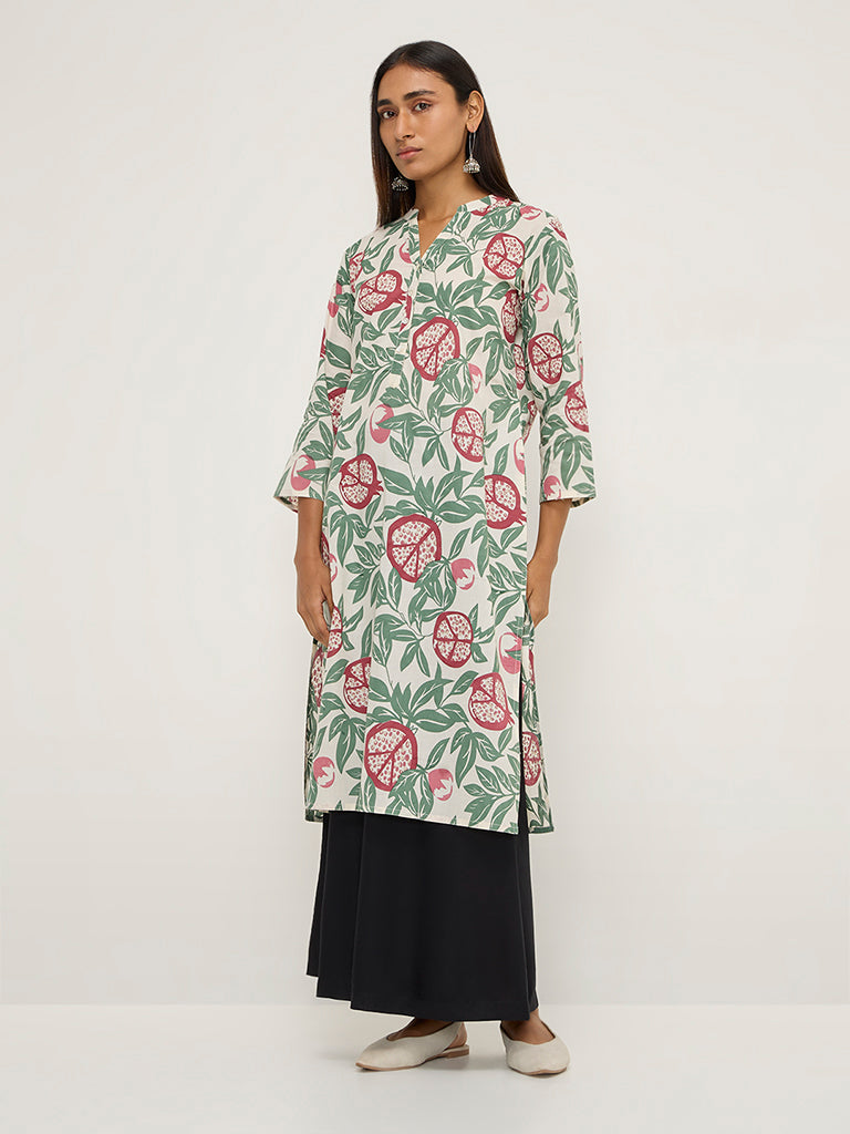 Utsa Green Botanical Design Straight Kurta