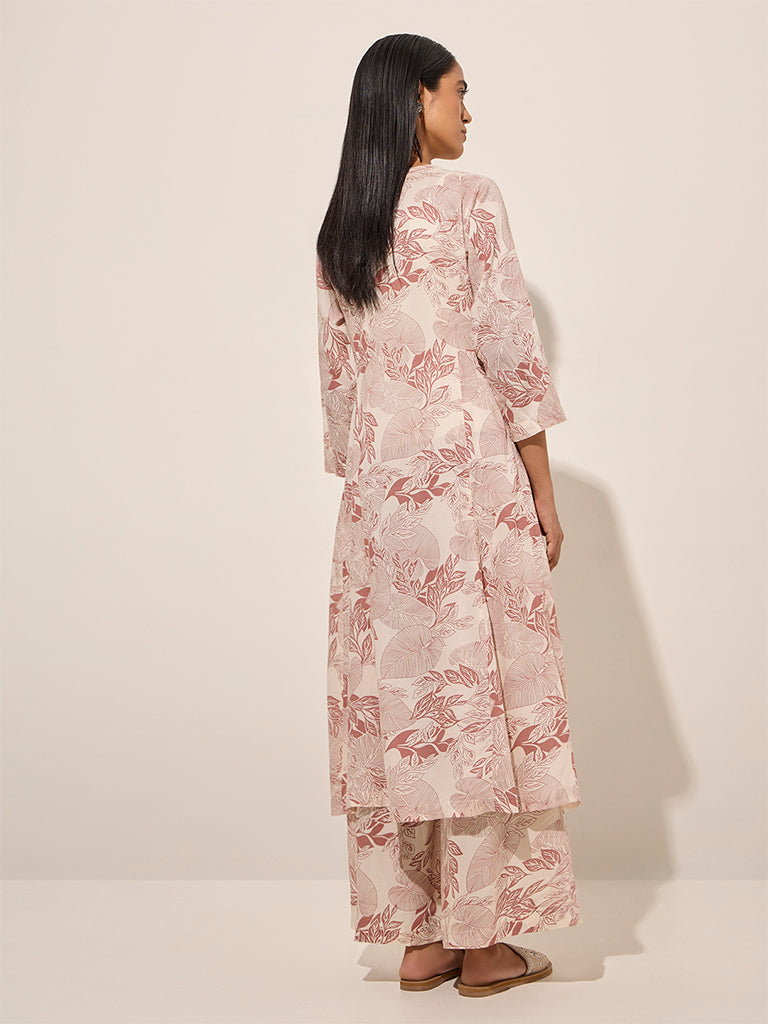 Zuba Dusty Pink Foliage Design A-Line Kurta