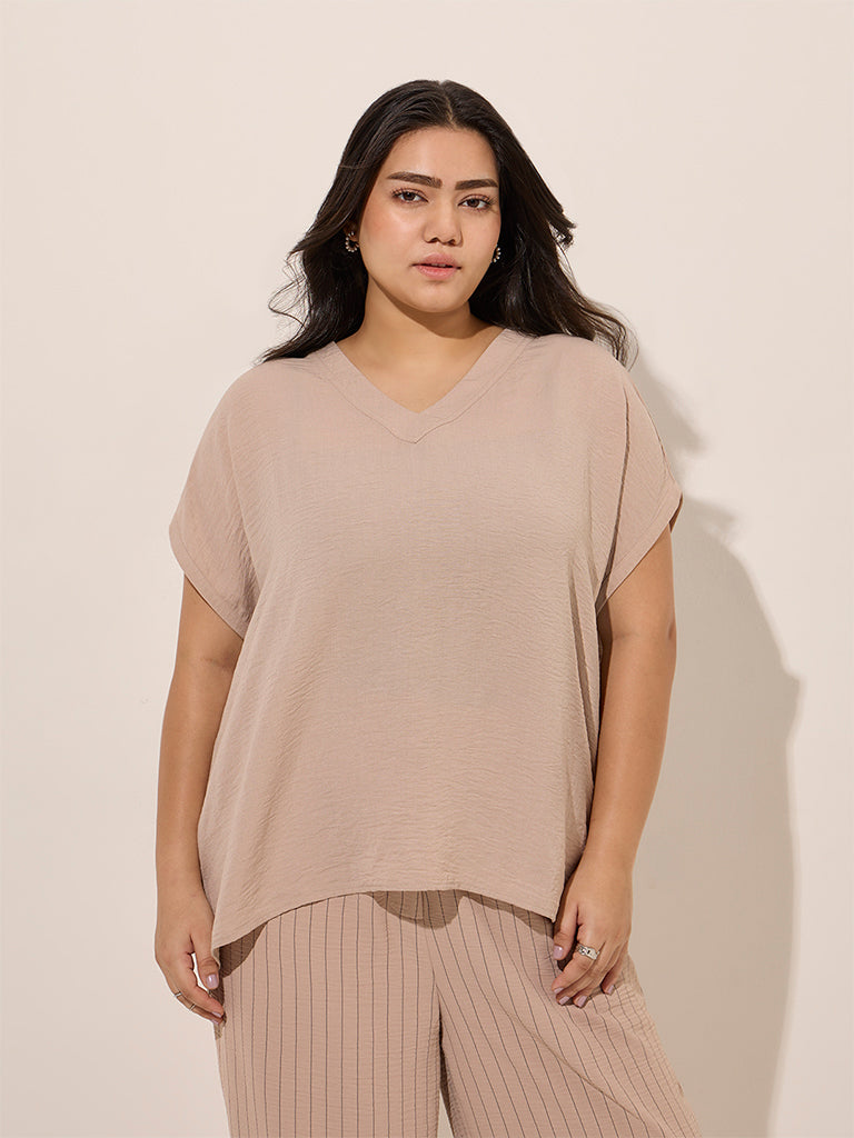 Gia Beige Crinkle-Textured Top