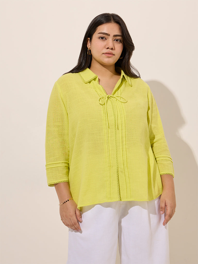 Gia Lime Pintuck Detailed Cotton Top