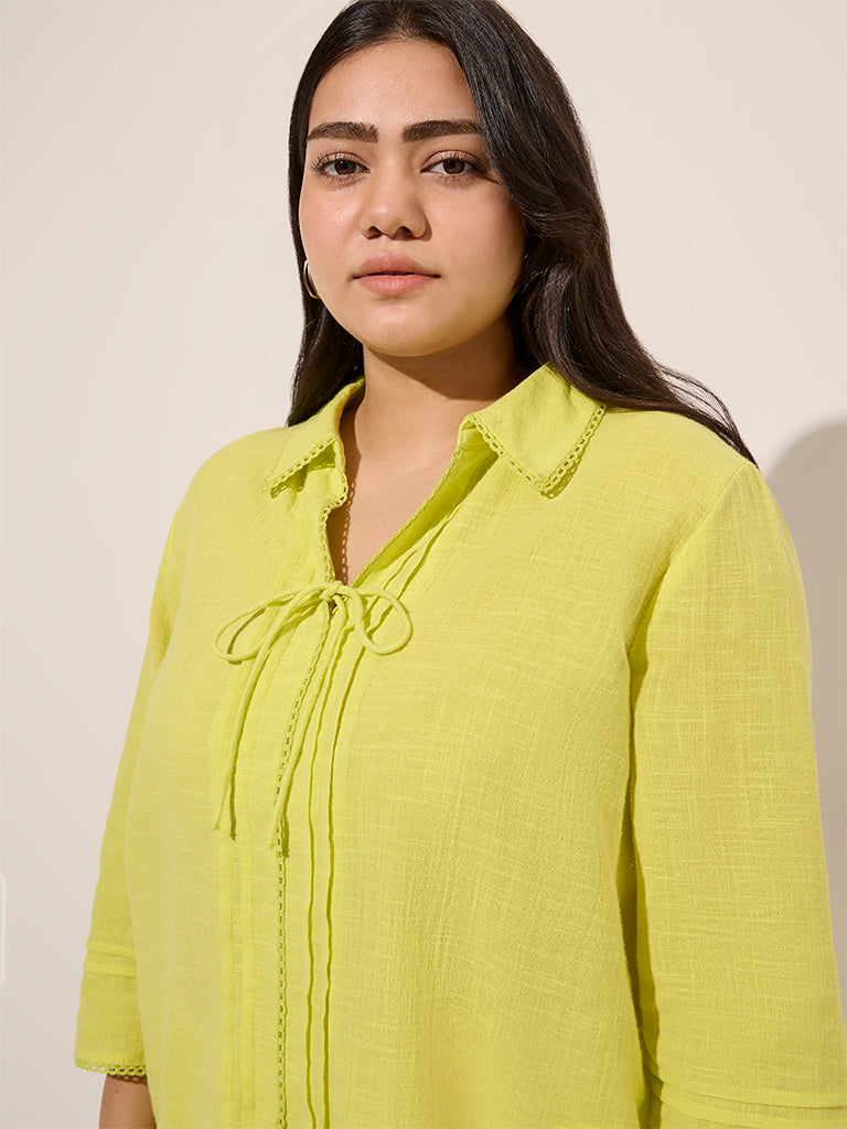 Gia Lime Pintuck Detailed Cotton Top