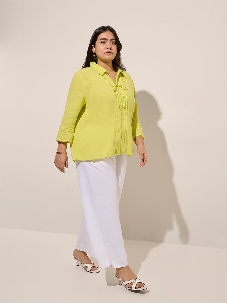 Gia Lime Pintuck Detailed Cotton Top