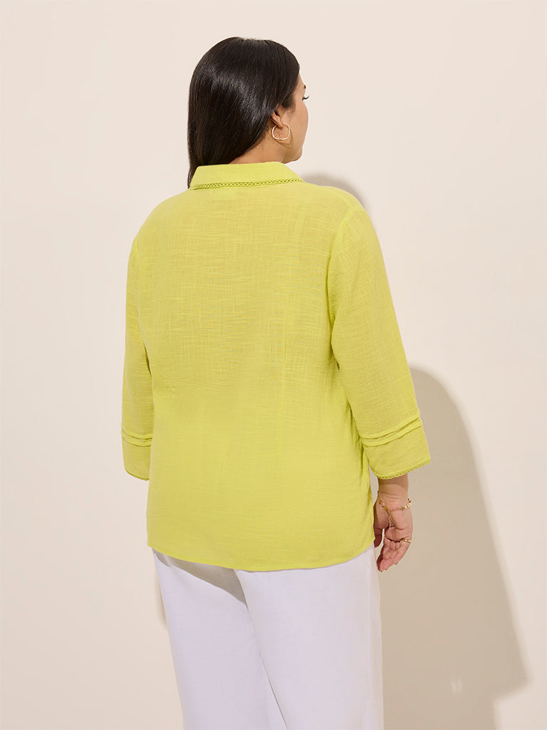 Gia Lime Pintuck Detailed Cotton Top