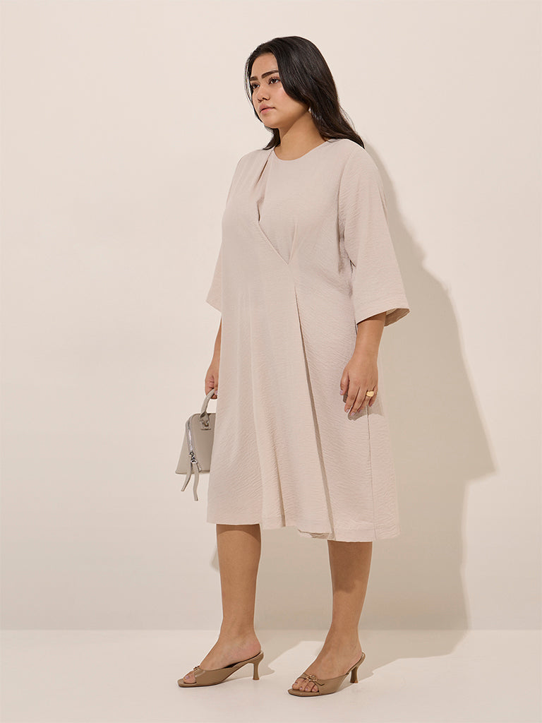 Gia Beige Crinkle-Textured A-Line Dress