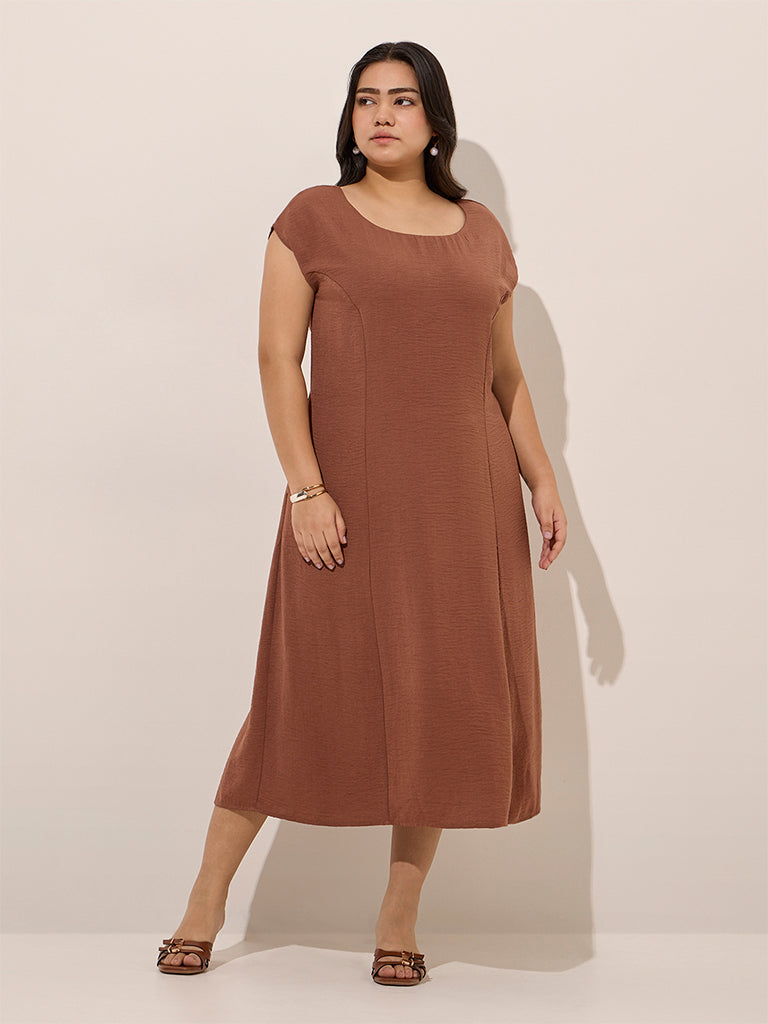 Gia Brown Crinkle-Textured A-Line Dress